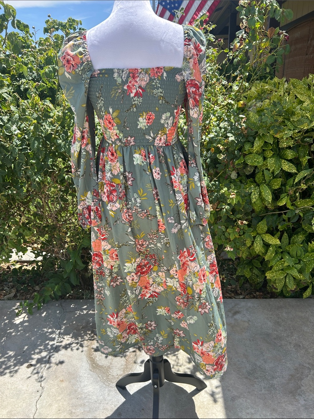 Boho floral cottage core garden party long sleeve maxi dress with slit - Picture 4 of 8